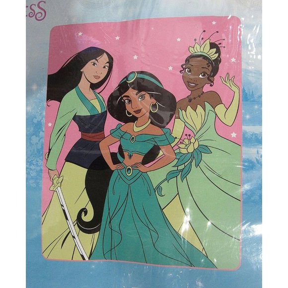 Disney's Princess Tiana Jasmine Mulan Plush Raschel Blanket 60" by 80" - Picture 1 of 1